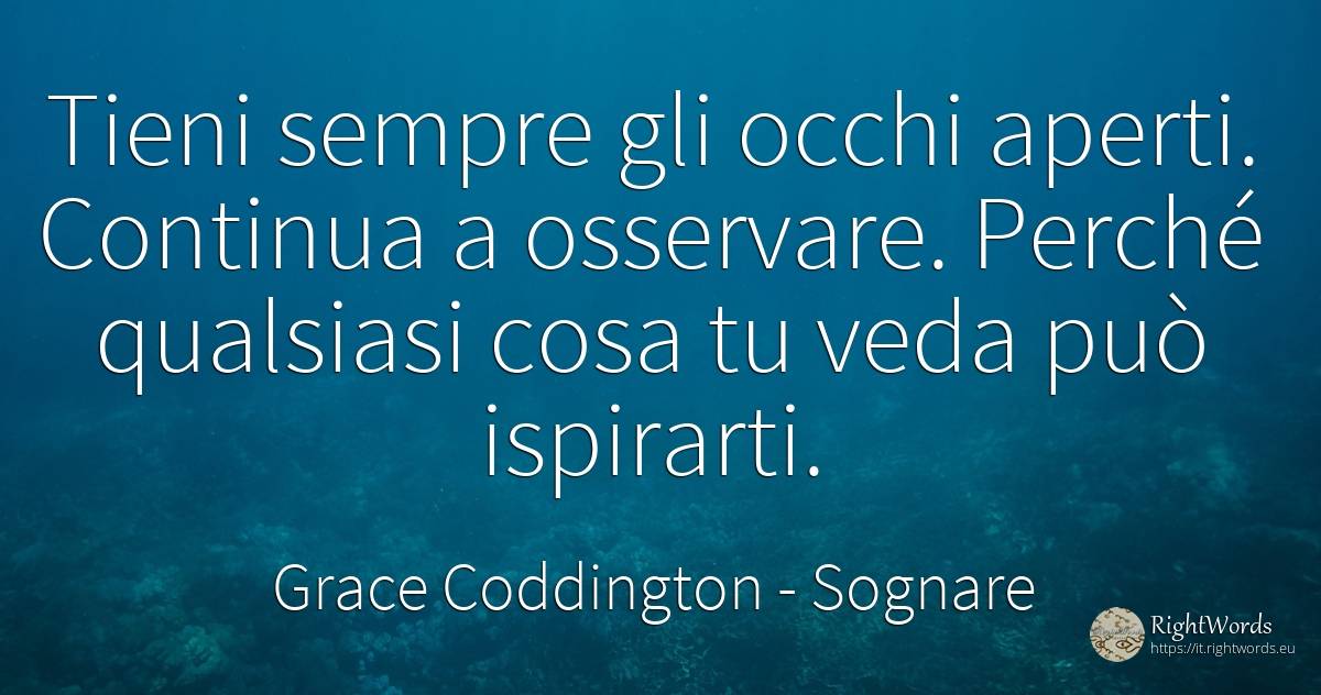 Tieni sempre gli occhi aperti. Continua a osservare.... - Grace Coddington, citazione su sognare