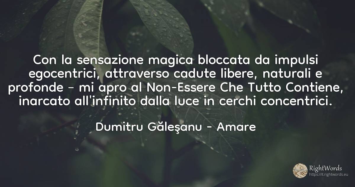 Con il sentimento magico trattenuto dalle pulsioni... - Dumitru Găleşanu, citazione su amare