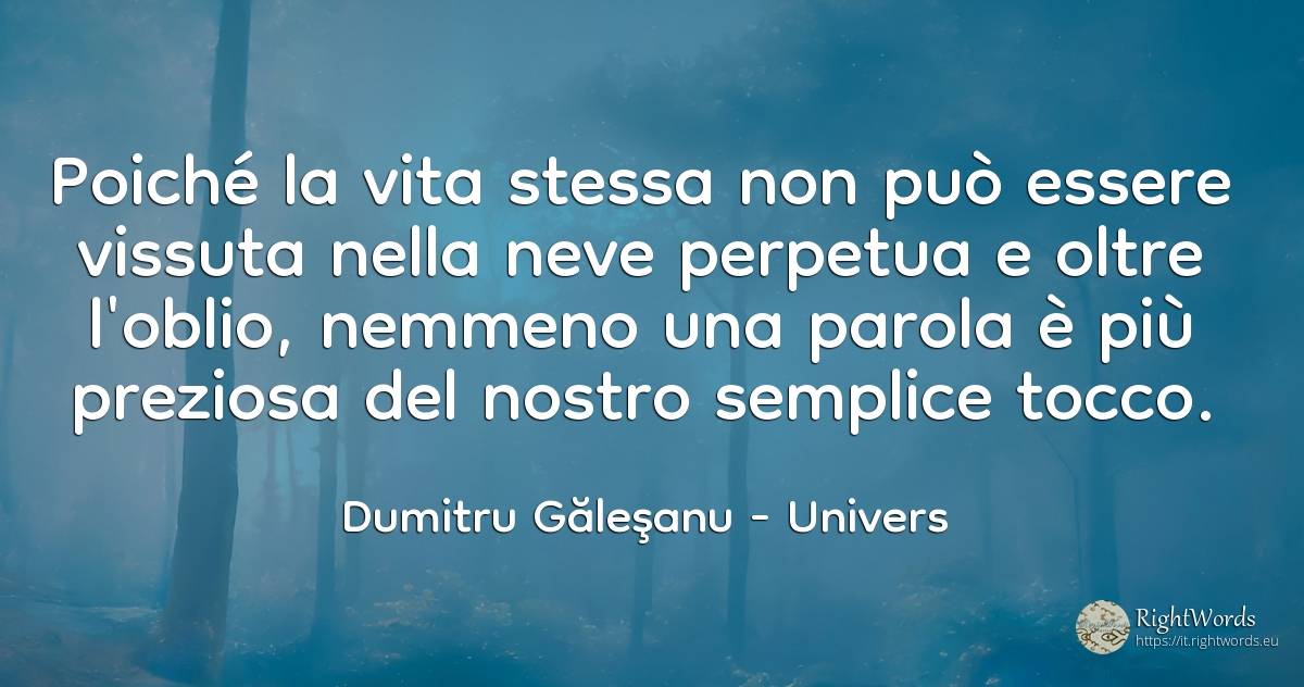 Poiché la vita stessa non può essere vissuta come una... - Dumitru Găleşanu, citazione su univers