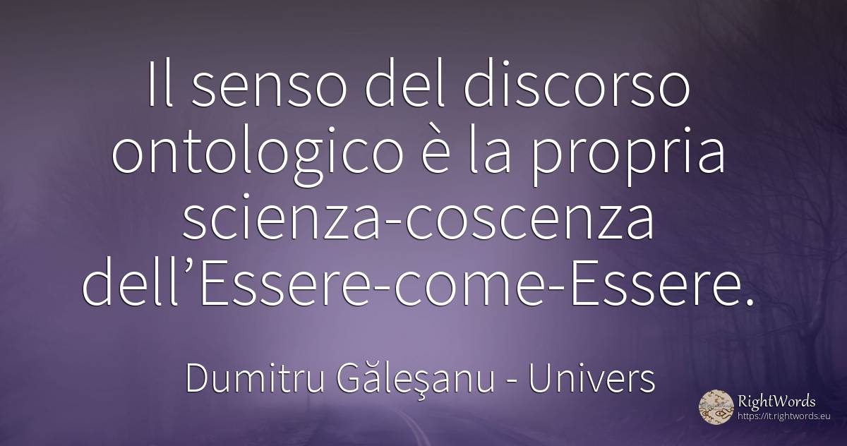 Il senso del discorso ontologico è la propria... - Dumitru Găleşanu, citazione su univers