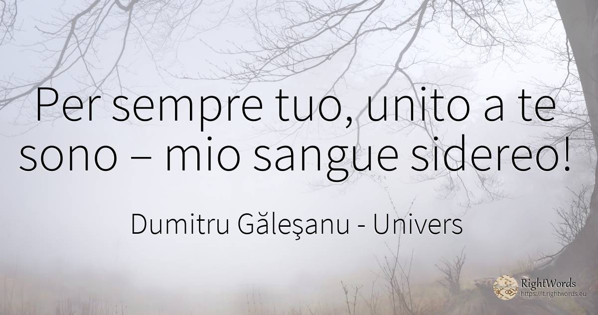 Per sempre tuo, unito a te sono – mio sangue sidereo! - Dumitru Găleşanu, citazione su univers