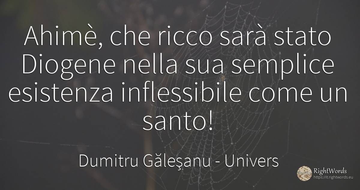 Ahimè, che ricco sarà stato Diogene nella sua semplice... - Dumitru Găleşanu, citazione su univers