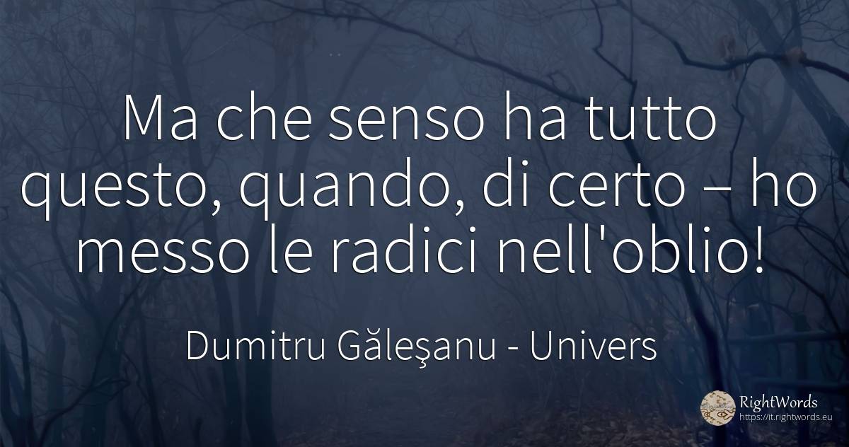 Ma che senso ha tutto questo, quando, di certo – ho messo... - Dumitru Găleşanu, citazione su univers