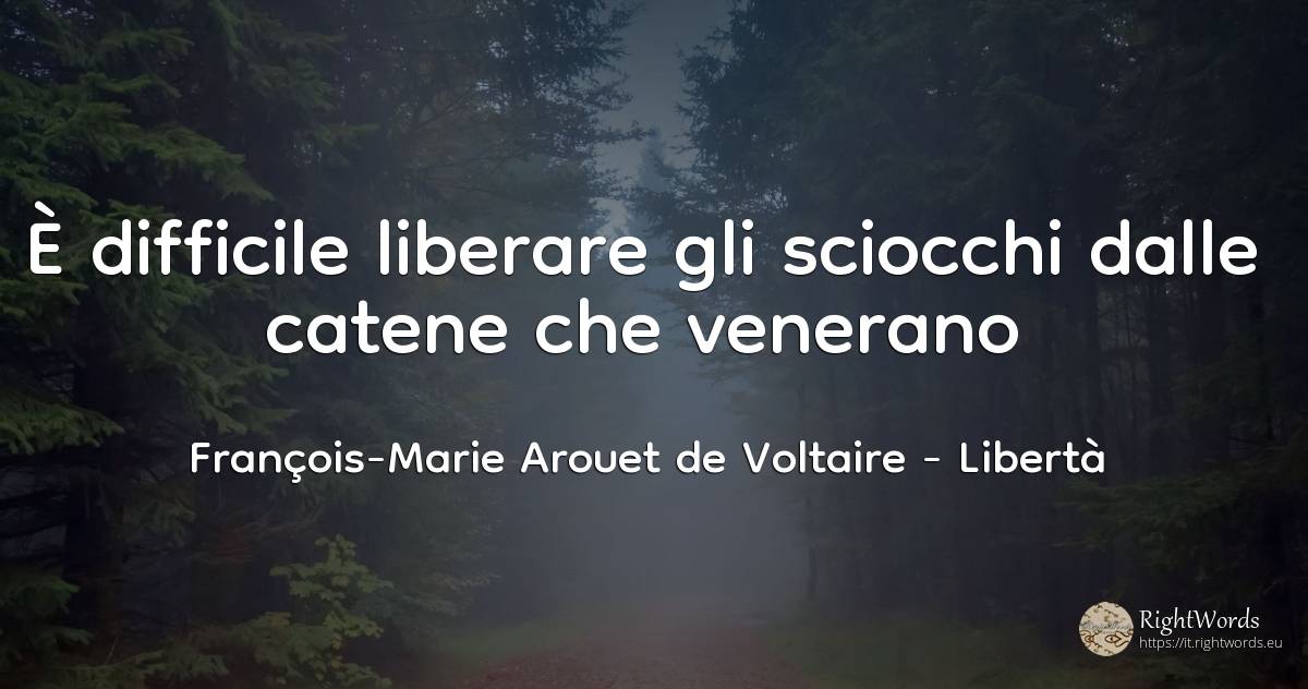 È difficile liberare gli sciocchi dalle catene che venerano - François-Marie Arouet de Voltaire, citazione su libertà