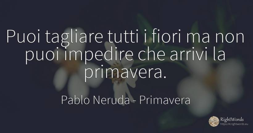 Puoi tagliare tutti i fiori ma non puoi impedire che... - Pablo Neruda, citazione su primavera