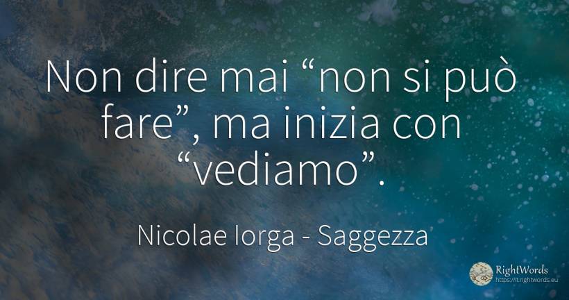 Non dire mai “non si può fare”, ma inizia con “vediamo”. - Nicolae Iorga, citazione su saggezza