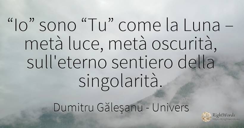 “Io” sono “Tu” come la Luna – metà luce, metà oscurità, ... - Dumitru Găleşanu, citazione su univers