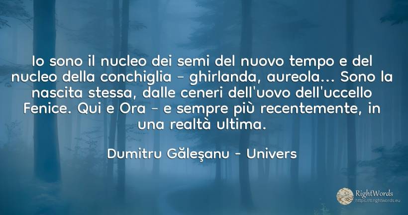 Io sono il nucleo dei semi del nuovo tempo e del nucleo... - Dumitru Găleşanu, citazione su univers