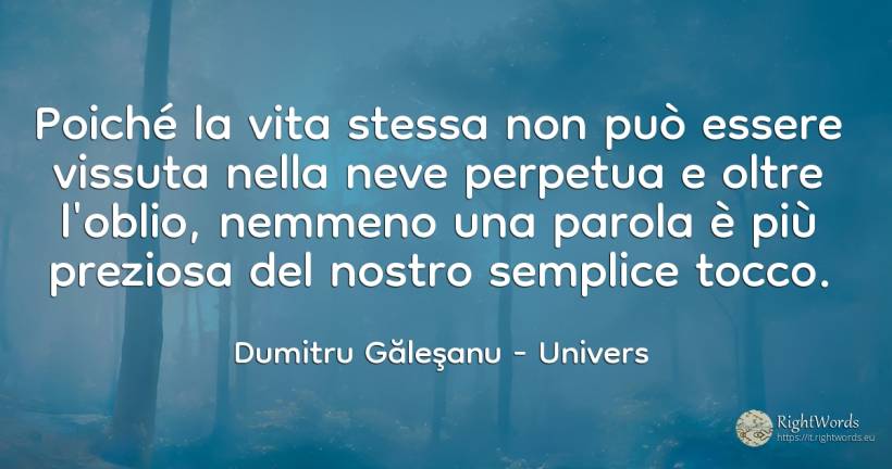 Poiché la vita stessa non può essere vissuta nella neve... - Dumitru Găleşanu, citazione su univers