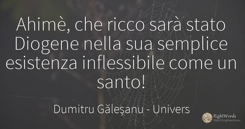 Ahimè, che ricco sarà stato Diogene nella sua semplice... - Dumitru Găleşanu, citazione su univers